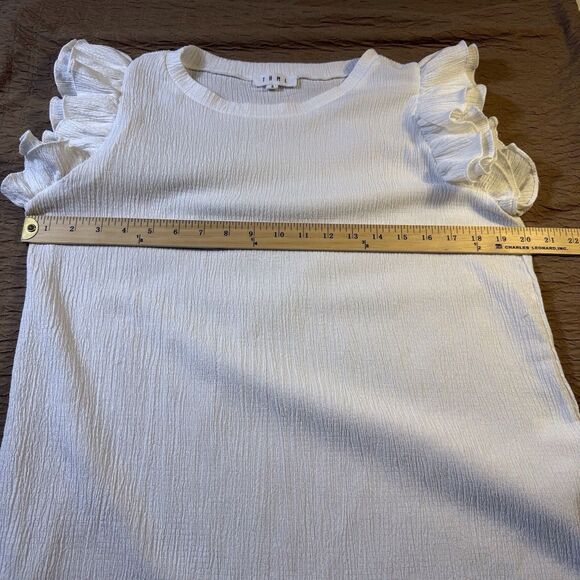 Anthropologie THML Women’s White Joselyn Top Small Ruffle Cap Sleeves Stretch - Picture 7 of 14